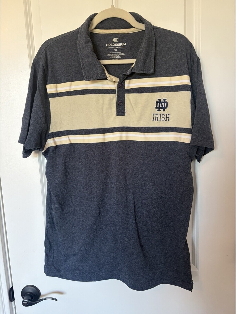 Colosseum Men's XL Blue/White Striped Notre Dame Irish Short Sleeve Polo